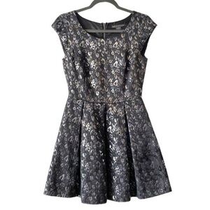 A/X Armani Exchange Black Silver Brocade Fit and Flare Cocktail Dress Size 0
